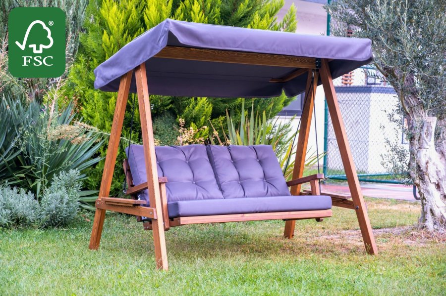 NORDVÄRK Pera 2000 utendrs dobbel hengesofa - antrasittgrtt polyesterstoff og grantre