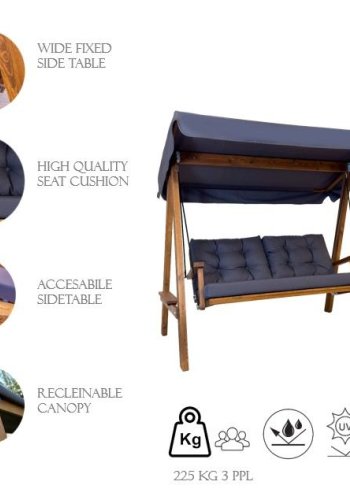 NORDVÄRK Pera 2000 utendrs dobbel hengesofa - antrasittgrtt polyesterstoff og grantre