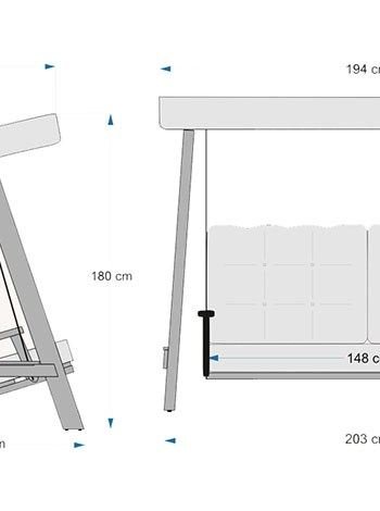 NORDVÄRK Pera 2000 utendrs dobbel hengesofa - antrasittgrtt polyesterstoff og grantre