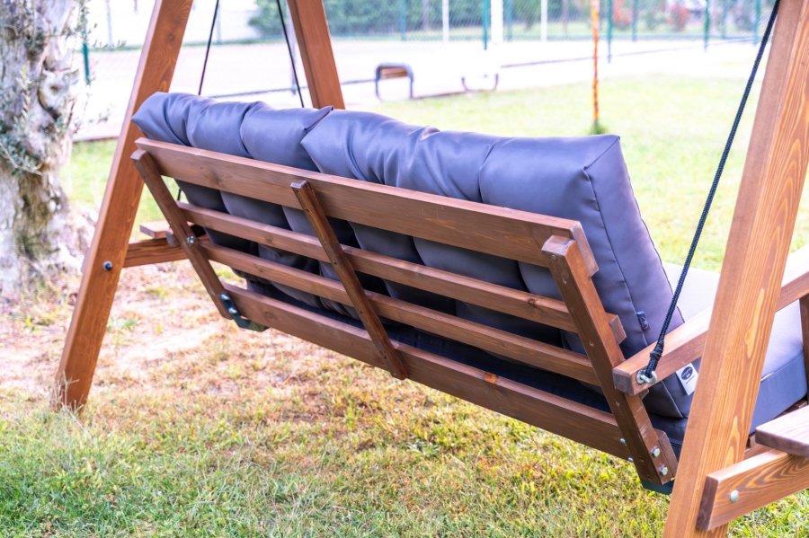 NORDVÄRK Pera 2000 utendrs dobbel hengesofa - antrasittgrtt polyesterstoff og grantre