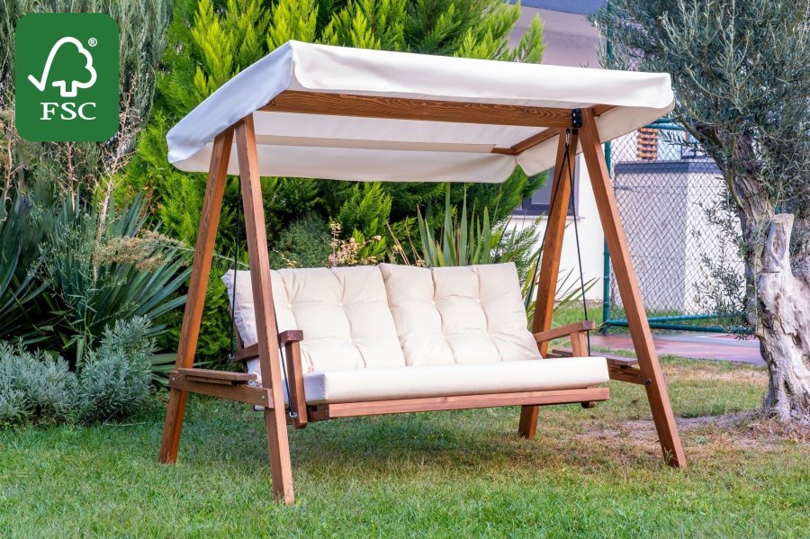 NORDVÄRK Pera 2000 utendrs dobbel hengesofa - beige polyesterstoff og gran