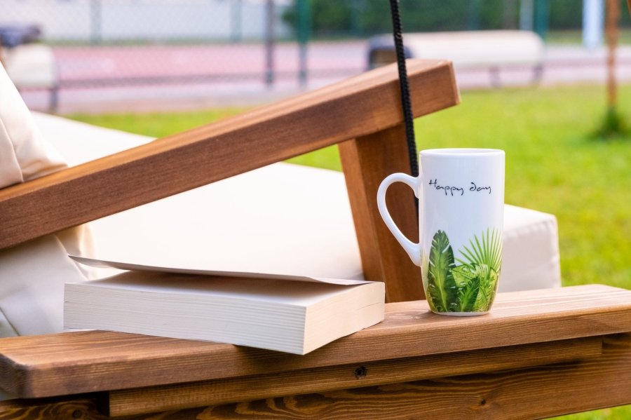 NORDVÄRK Pera 2000 utendrs dobbel hengesofa - beige polyesterstoff og gran