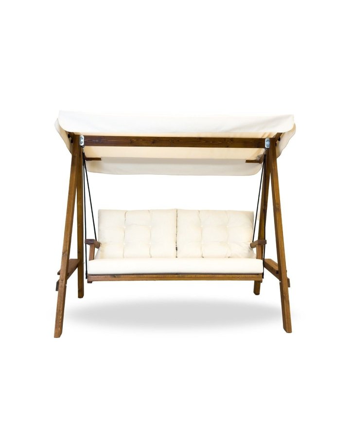 NORDVÄRK Pera 2000 utendrs dobbel hengesofa - beige polyesterstoff og gran