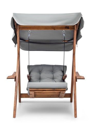 NORDVRK Galata Swing S1 utendrs enkel hengesofa - grtt polyesterstoff og naturlig furu