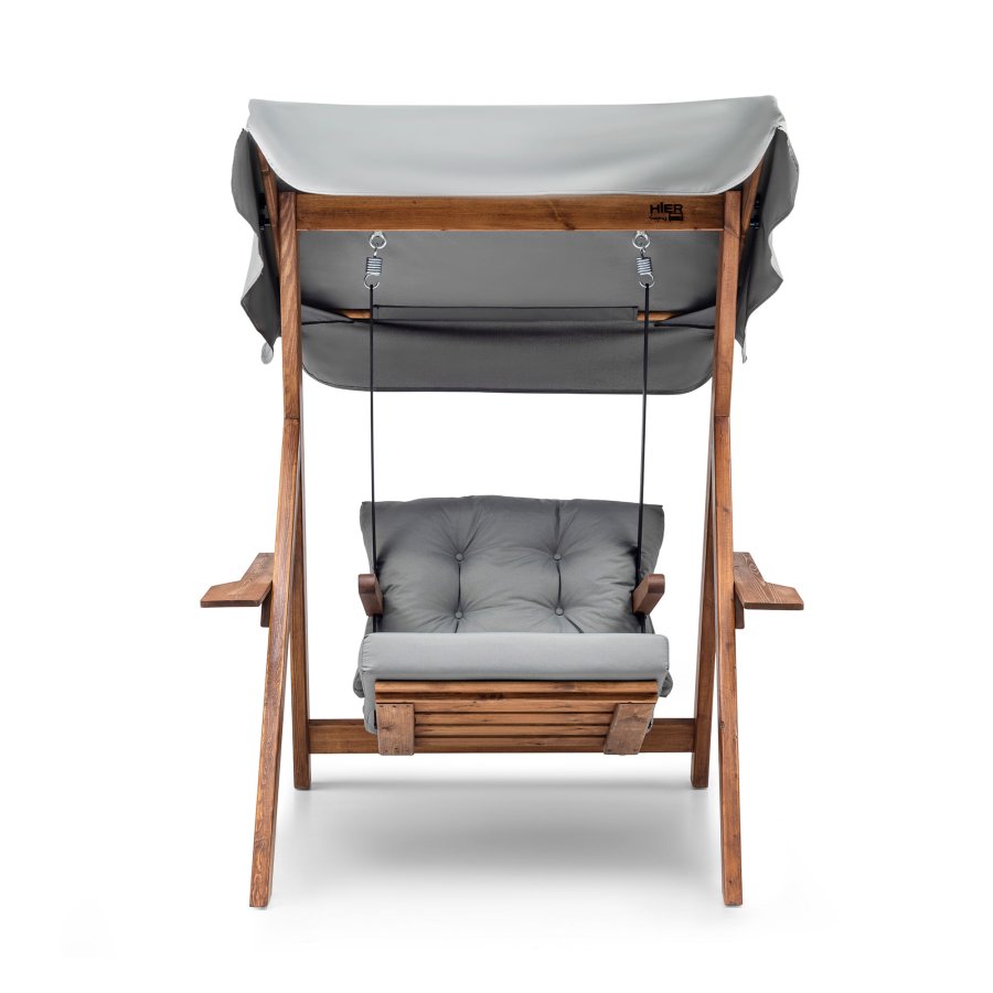 NORDVRK Galata Swing S1 utendrs enkel hengesofa - grtt polyesterstoff og naturlig furu