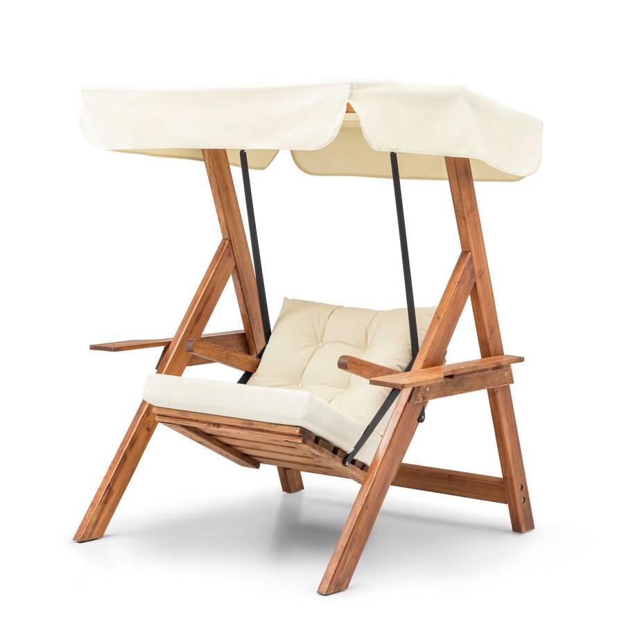 NORDVRK Galata Swing S1 utendrs enkel hengesofa - kremfarget polyesterstoff og naturlig furu