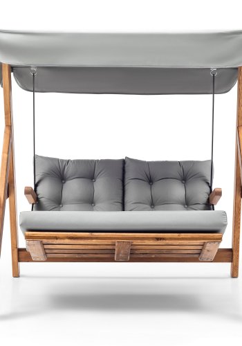 NORDVRK Galata Swing S2 utendrs dobbel hengesofa - grtt polyesterstoff og naturlig furu