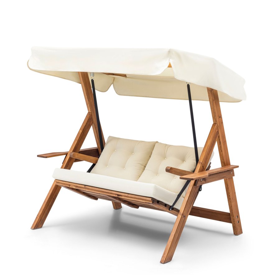 NORDVRK Galata Swing S2  hengesofa for utendrs bruk  kremfarget polyesterstoff og naturlig furu