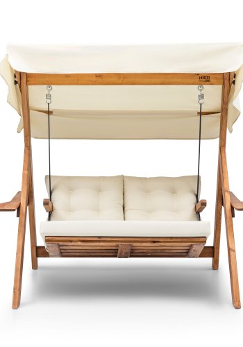 NORDVRK Galata Swing S2  hengesofa for utendrs bruk  kremfarget polyesterstoff og naturlig furu