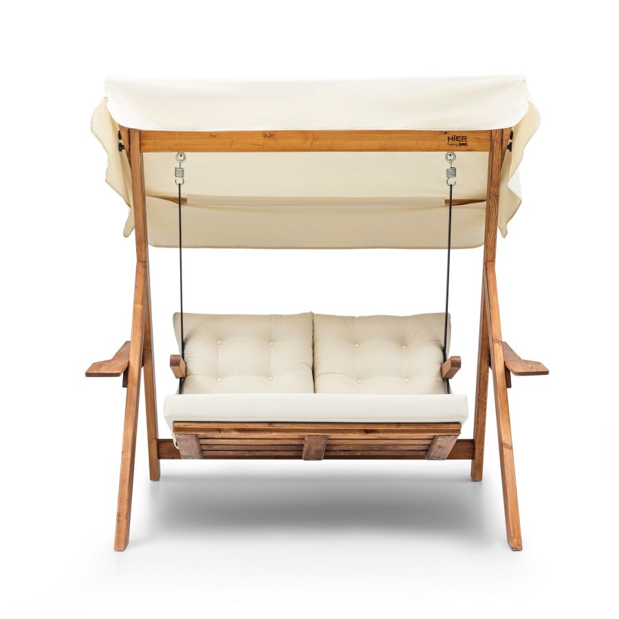 NORDVRK Galata Swing S2  hengesofa for utendrs bruk  kremfarget polyesterstoff og naturlig furu