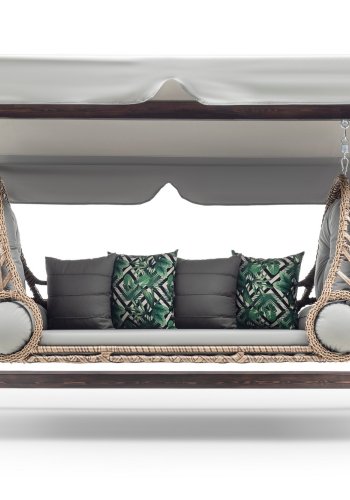 NORDVÄRK Saltanat utendrs trippelhengsofa - grtt polyesterstoff og furu