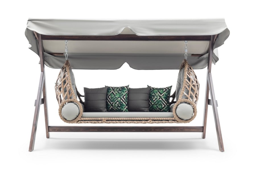 NORDVÄRK Saltanat utendrs trippelhengsofa - grtt polyesterstoff og furu