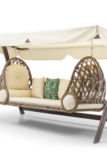 NORDVRK Saltanat utendrs trippelhengsofa - kremfarget polyesterstoff og furu