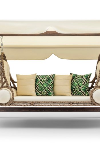 NORDVRK Saltanat utendrs trippelhengsofa - kremfarget polyesterstoff og furu