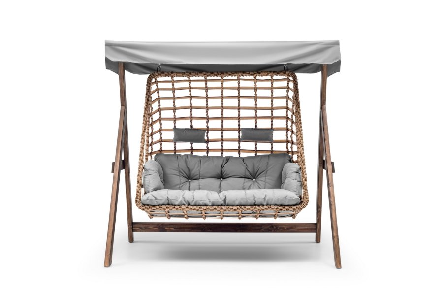 NORDVÄRK Girne udendrs dobbelt hngesofa - gr polyester stof og fyrretr