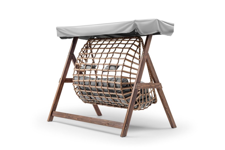 NORDVÄRK Girne udendrs dobbelt hngesofa - gr polyester stof og fyrretr