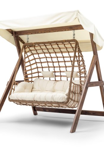 NORDVÄRK Girne utendrs dobbel hengesofa - kremfarget polyesterstoff og furu