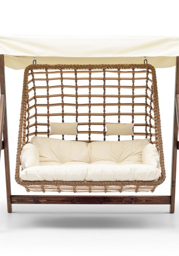 NORDVÄRK Girne utendrs dobbel hengesofa - kremfarget polyesterstoff og furu