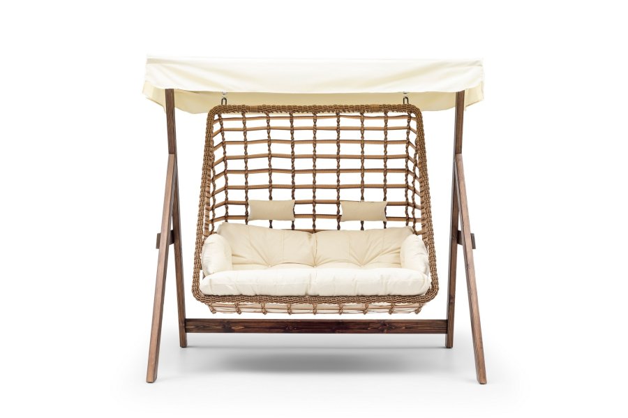 NORDVÄRK Girne utendrs dobbel hengesofa - kremfarget polyesterstoff og furu