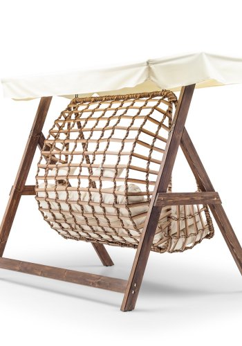 NORDVÄRK Girne utendrs dobbel hengesofa - kremfarget polyesterstoff og furu