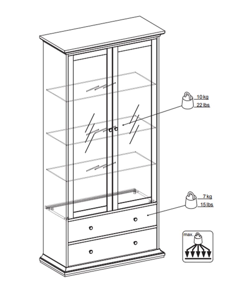 
TVILUM Paris vitrinskåp - vitt trä, med 2 dörrar och 2 lådor
