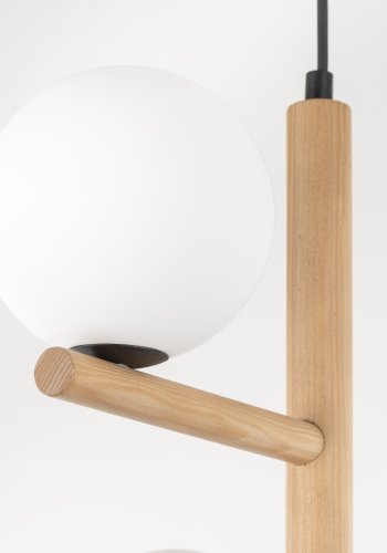 TK Ester taklampe, m. 3 skjermer - glass, naturlig tre og metall