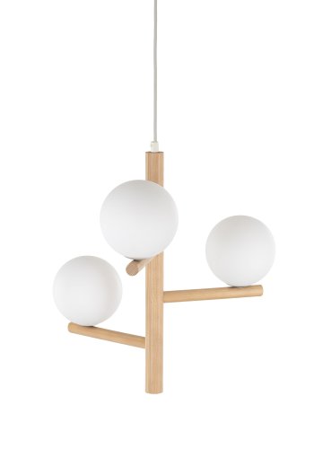 TK Ester taklampe, m. 3 skjermer - glass, naturlig tre og metall