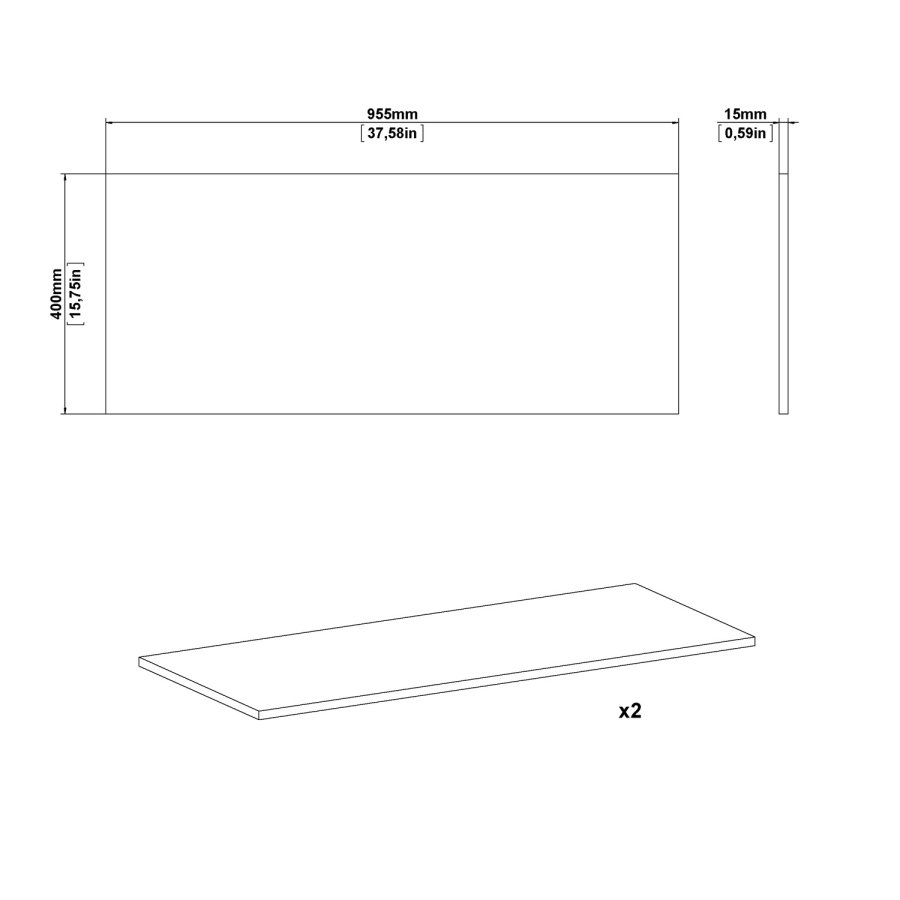 TWIN 2 stk. ekstra hyller til Sprint-garderobe