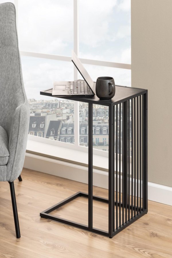 ACT NORDIC Strington Beistelltisch, rechteckig – schwarzes Melamin mit Izmir-Marmormuster/schwarzer Stahl (35x43)