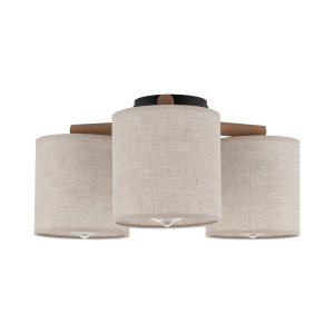 TK Deva loftlampe, m. 3 skrme - natur stof/fyrretr og sort stl