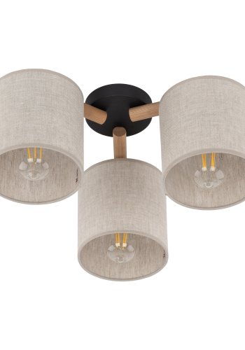 TK Deva loftlampe, m. 3 skrme - natur stof/fyrretr og sort stl