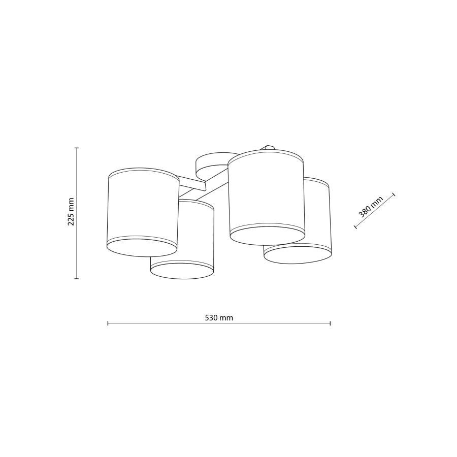 TK Deva loftlampe, m. 4 skrme - natur stof/fyrretr og sort stl
