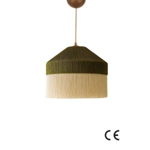 LUMI Ivernia loftlampe, justerbar hjde - creme og grn makramé