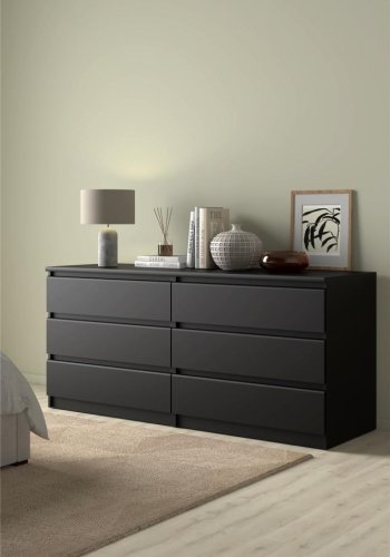 TVILUM Naia dobbelt kommode, m. 6 skuffer - sort folie og plastik