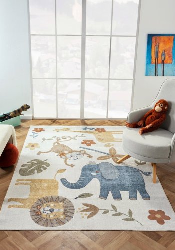 TEPPI Bohem Kids Zoo Teppich für Kinder, rechteckig - mehrfarbiges Polyester (80x150)