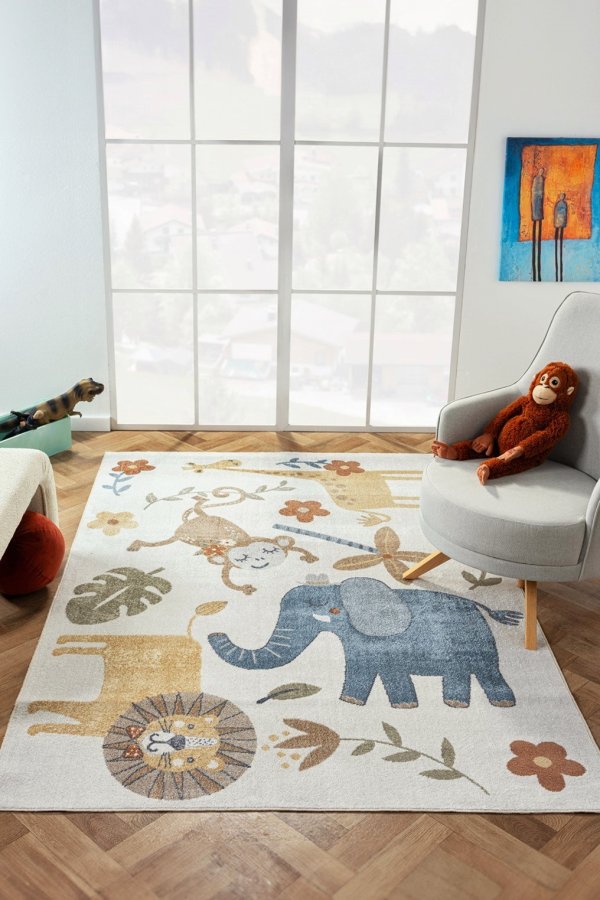 TEPPI Bohem Kids Zoo Teppich für Kinder, rechteckig - mehrfarbiges Polyester (80x150)
