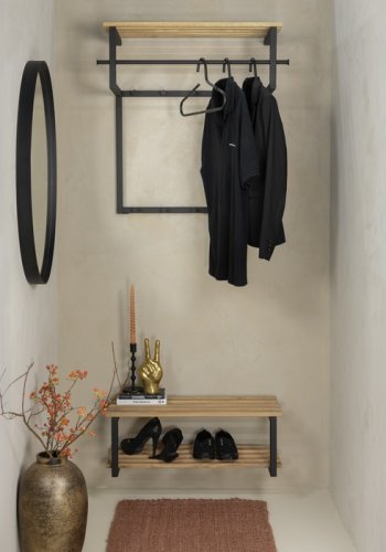 SPINDER DESIGN Rizzoli entropstilling, m. 10 knager, bjlestang og trhylde - sort stl og tr