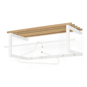 SPINDER DESIGN rektangulr Marco hattehylde, m. 5 knager og bjlestang - hvid stl
