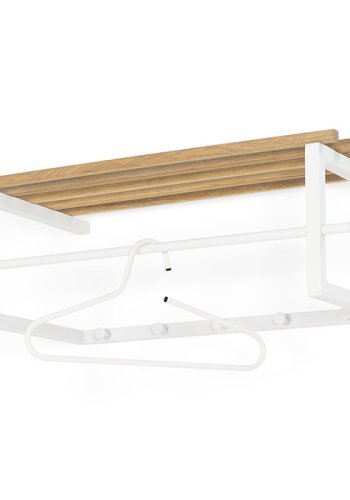 SPINDER DESIGN rektangulr Marco hattehylle, m. 5 kroker og hengerstang - hvitt stl