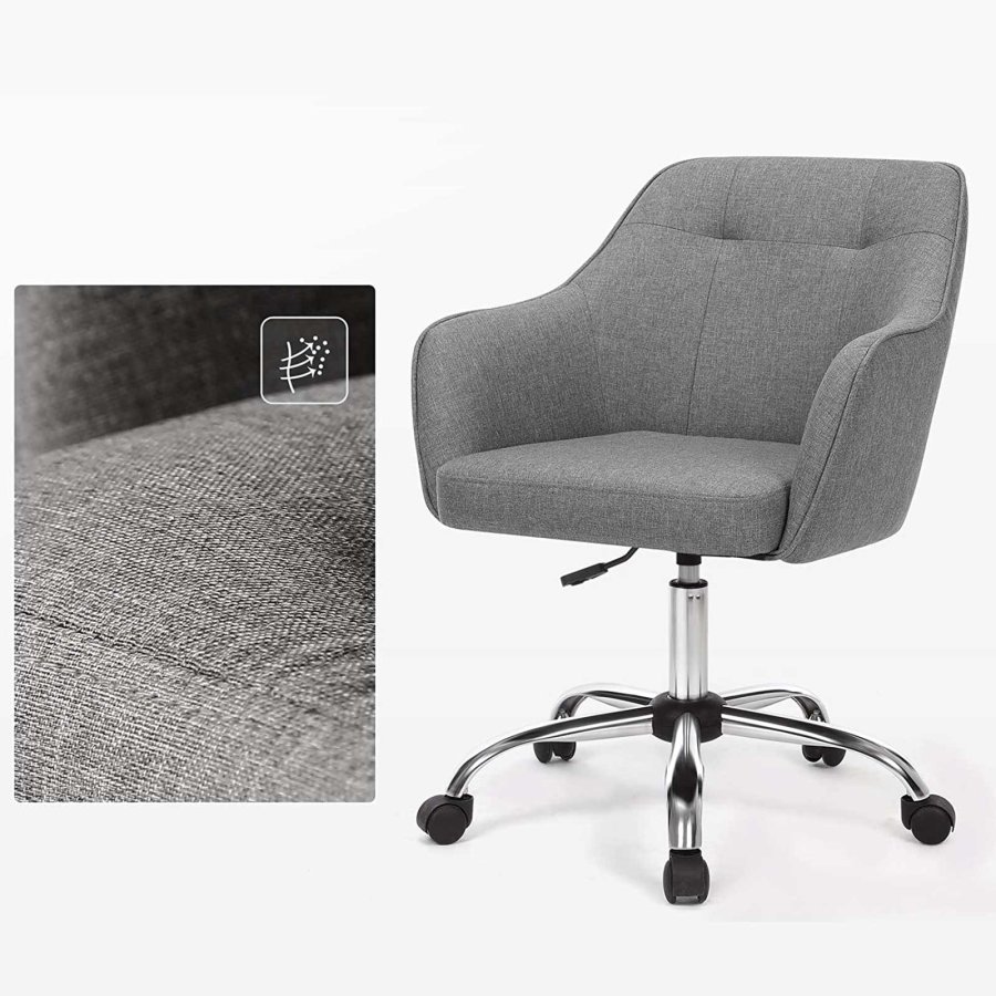 SONGMICS Kontorsstol, Bekv&auml;m Skrivbordsstol, H&ouml;jdjusterbar Datorstol, H�ller upp till 120 kg, St�lram, Imiterad Linne, Andningsbar, Hemmakontor, Kontor, Gr� OBG019G01