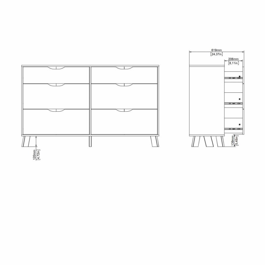 TVILUM Ikast Doppelkommode 6 Schubladen, Jackson Hickory/Weiß, 155,7 x 39,8 x 92,2 cm