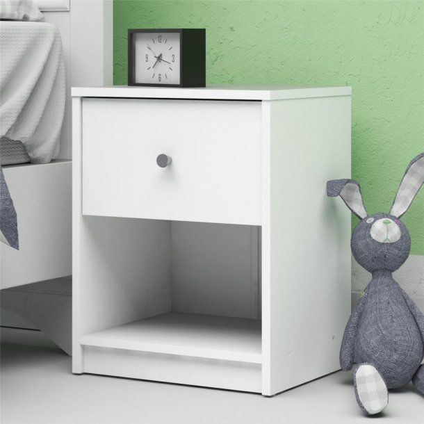 May Natbord - hvidt tr, m. 1 skuffe og 1 rum