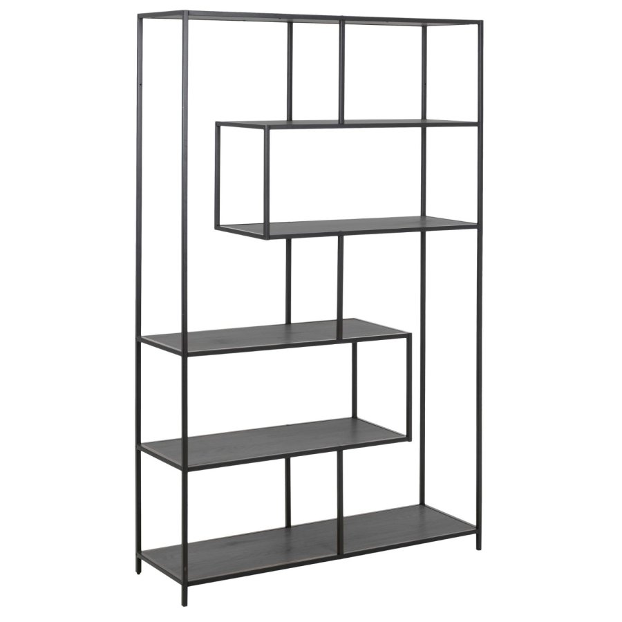 ACT NORDIC Seaford bogreol - sort melaminask og metal (H:185cm x114cm x 35cm)