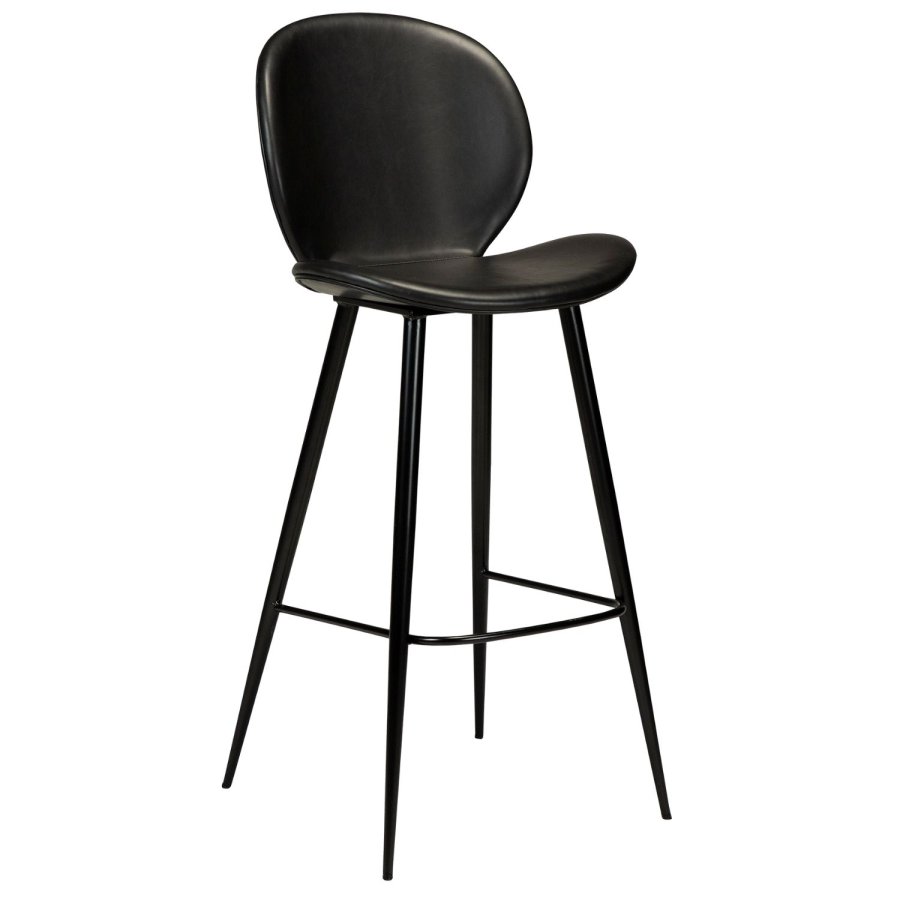 DAN-FORM Cloud Barstol, med Ryggstöd och Fotstöd - Vintage Svart Konstläder och Svart Stl