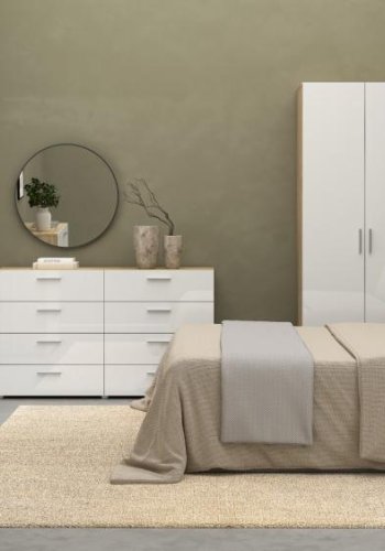 TVILUM Pepe Kommode - Eiche Struktur/Weiß Hochglanz, m. 4 Schubladen 