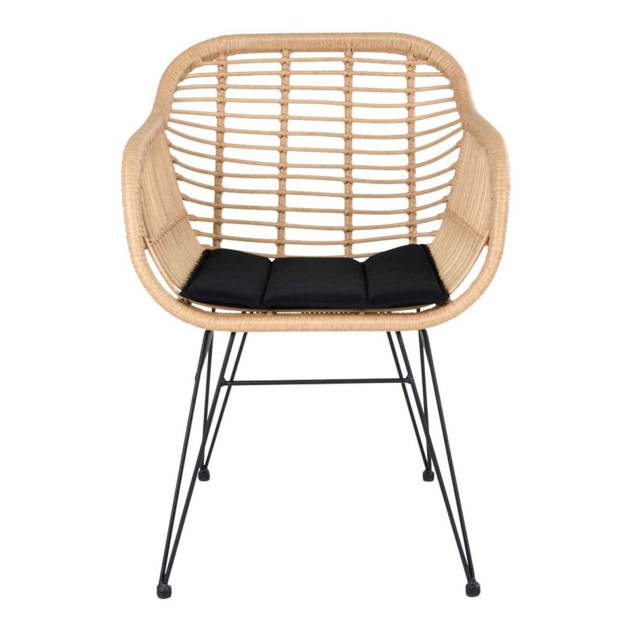 HOUSE NORDIC Trieste spisestuestol - naturrotting/metall, m. armlener, inkl. pute