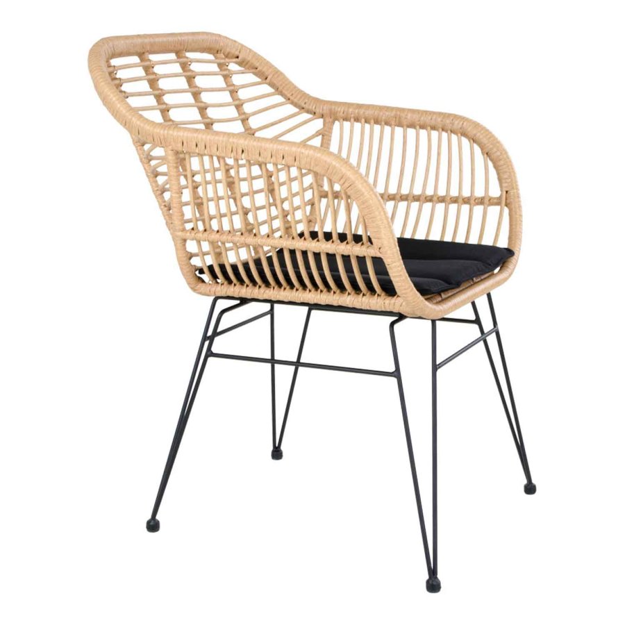 HOUSE NORDIC Trieste spisestuestol - naturrotting/metall, m. armlener, inkl. pute