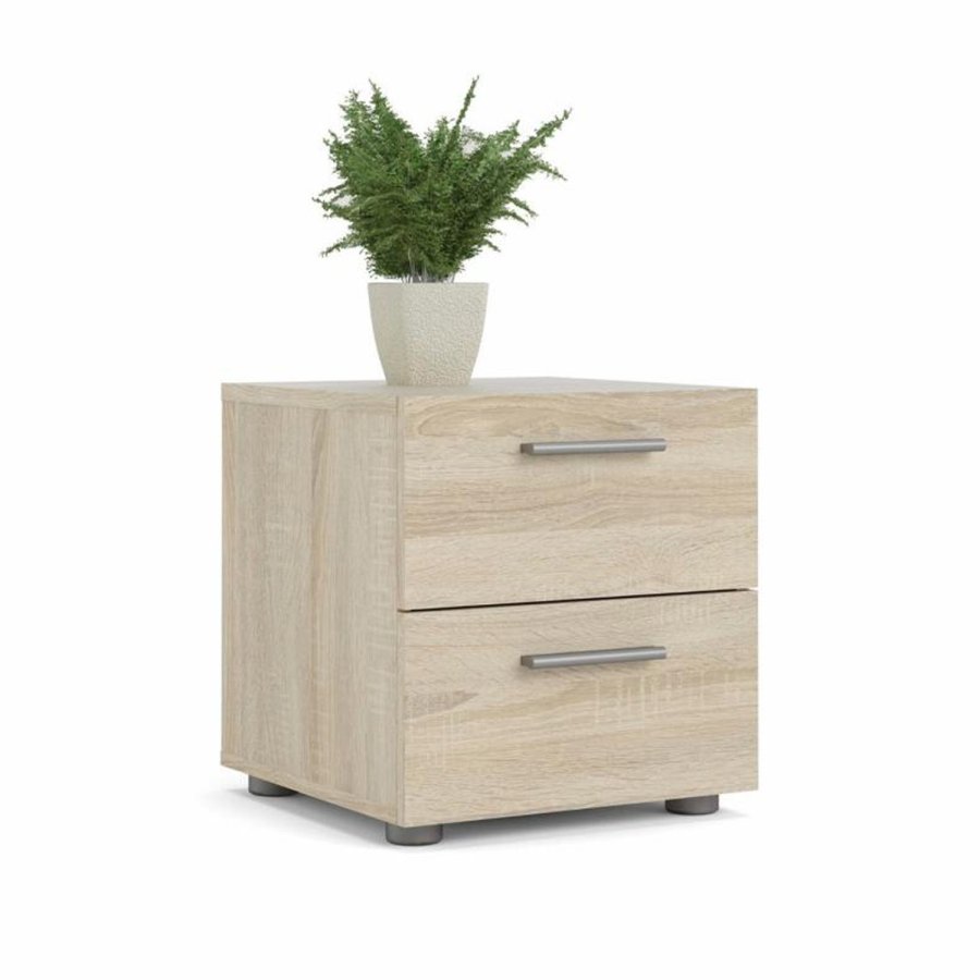 TVILUM Pepe Nachttisch, m. 2 Schubladen - eichenfarbene Folie und Kunststoff (40x40,25)