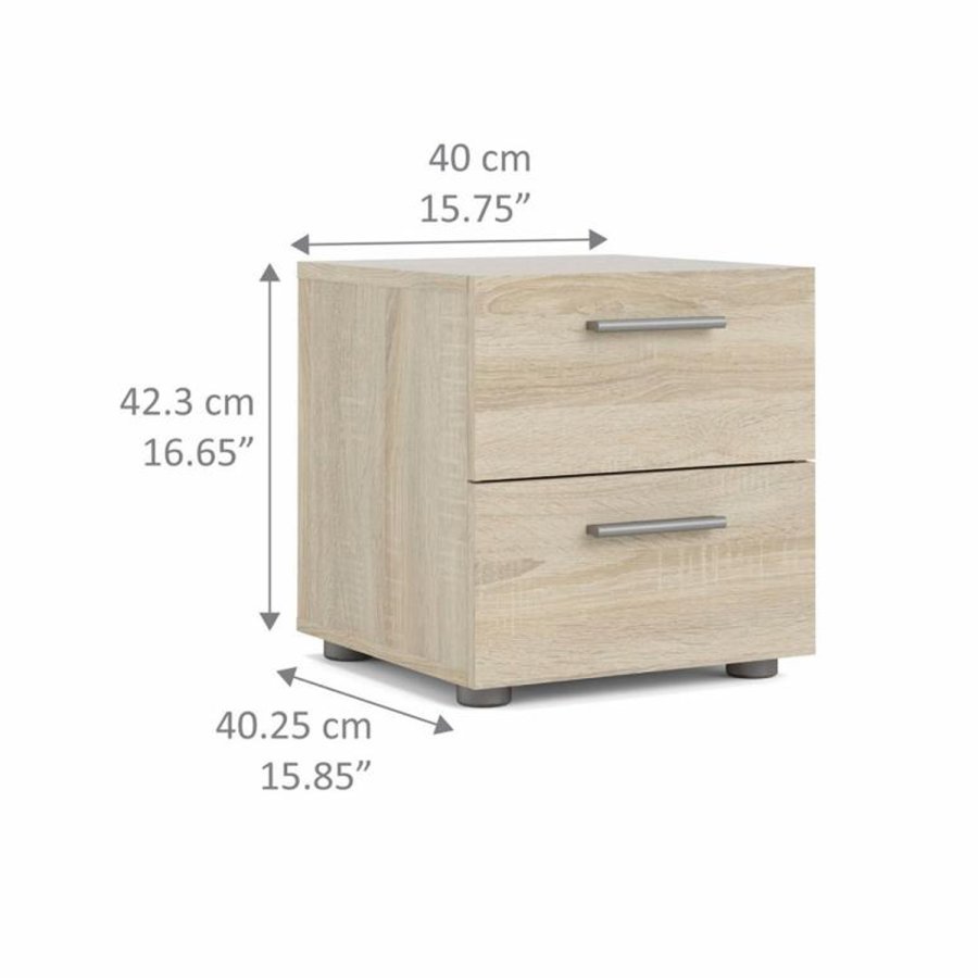 TVILUM Pepe Nachttisch, m. 2 Schubladen - eichenfarbene Folie und Kunststoff (40x40,25)