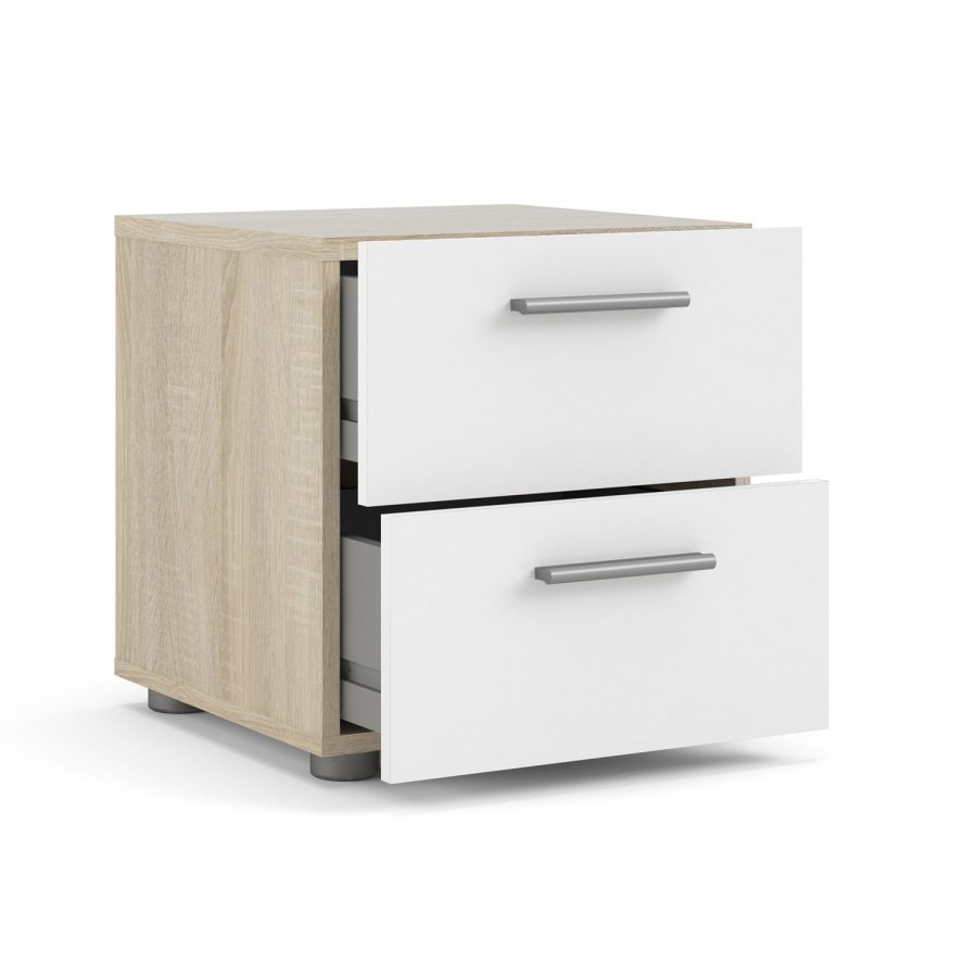 TVILUM Pepe Nachttisch, m. 2 Schubladen - eichenfarbene und weiße Folie und Kunststoff (40x40,25)